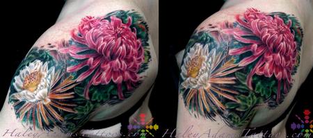 Haley Adams - flowers on shoulder and upper arm